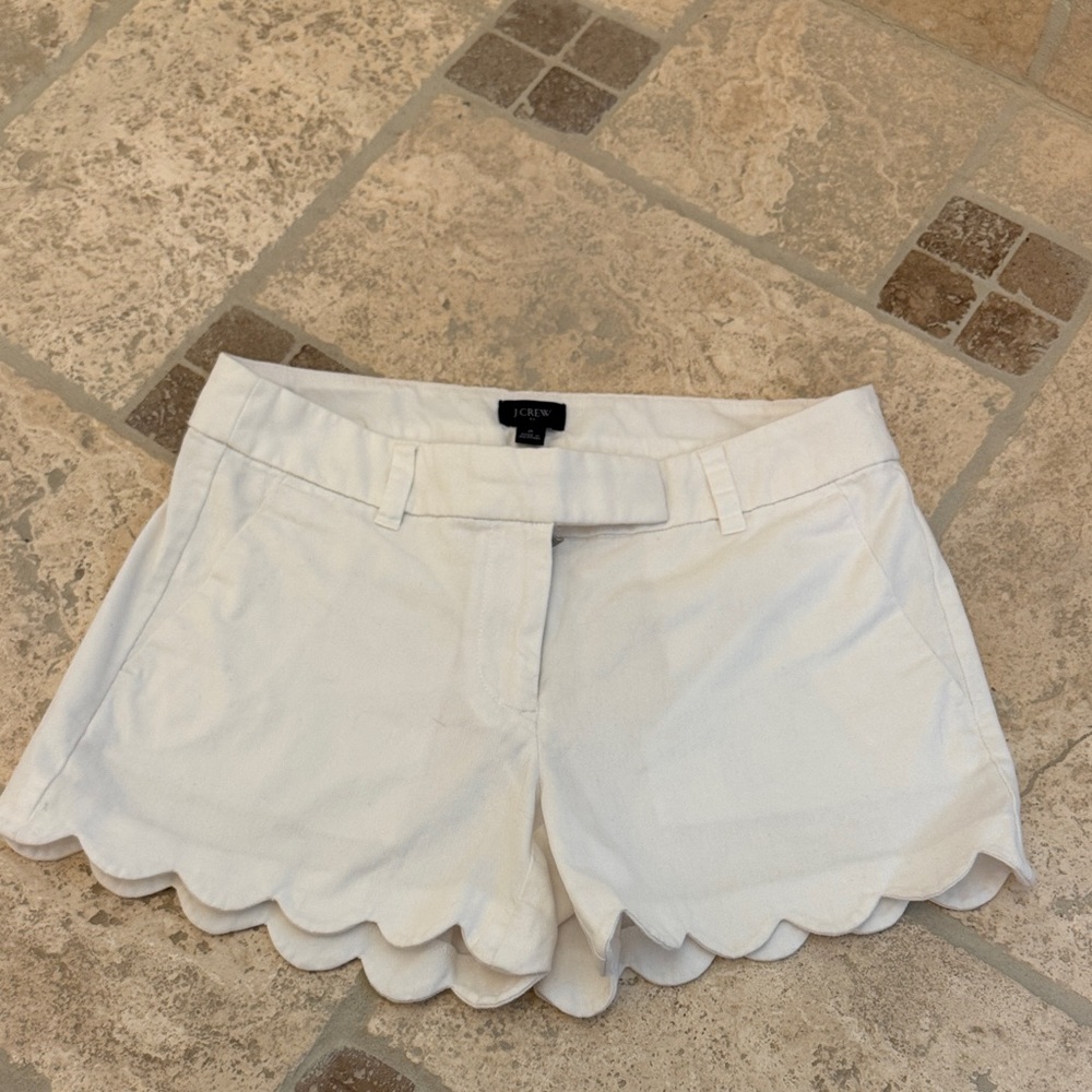 J. Crew High Waist White Scalloped Shorts, Size 2